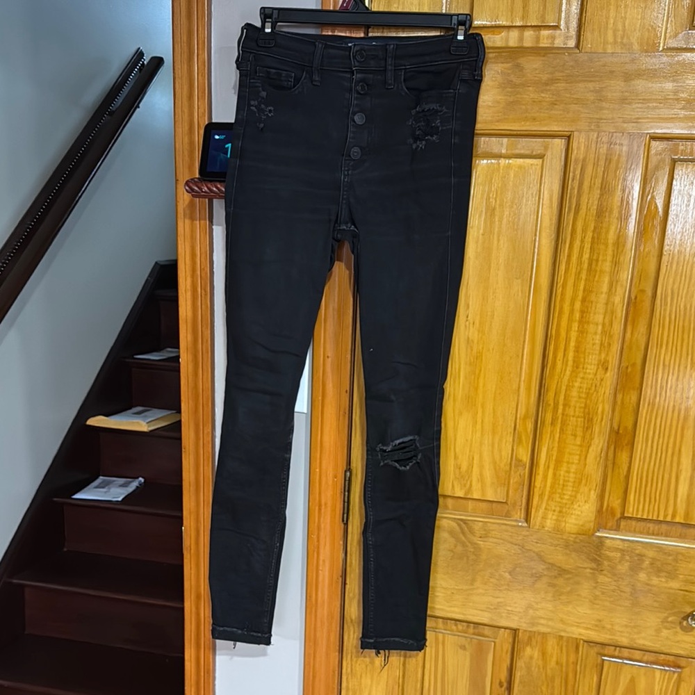 Hollister Black High Rise Super Skinny Button Up Jeans